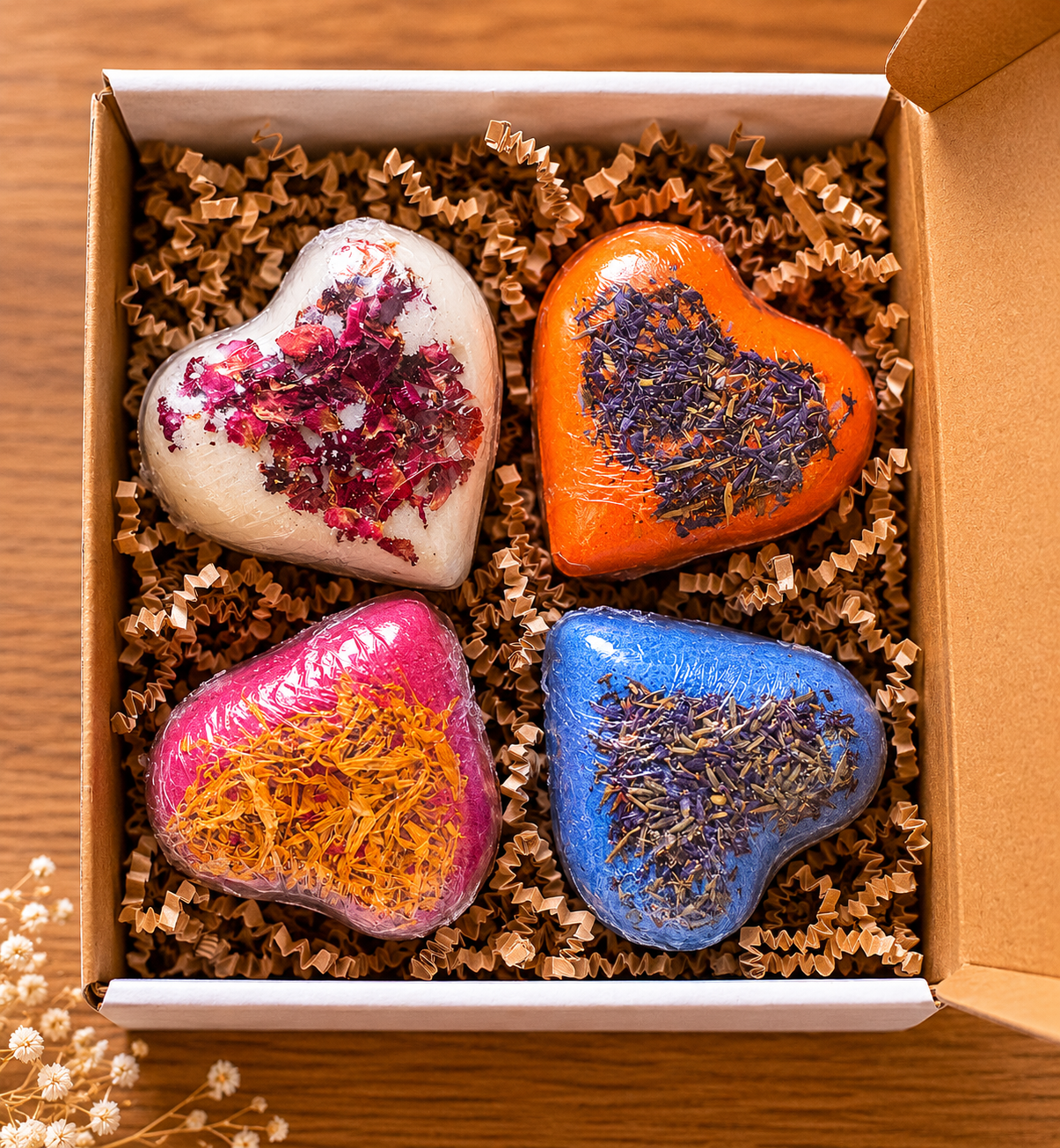 Handmade Vegan Bath Bomb Set of 4 | Luxury Gift Box | Rose, Citrus, Berry, Midnight | Natural Bath Bombs
