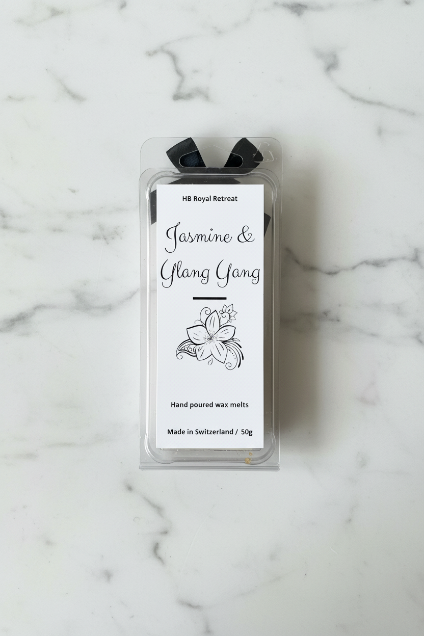 Jasmine & Ylang Yang Wax Melts label - HB Royal Retreat