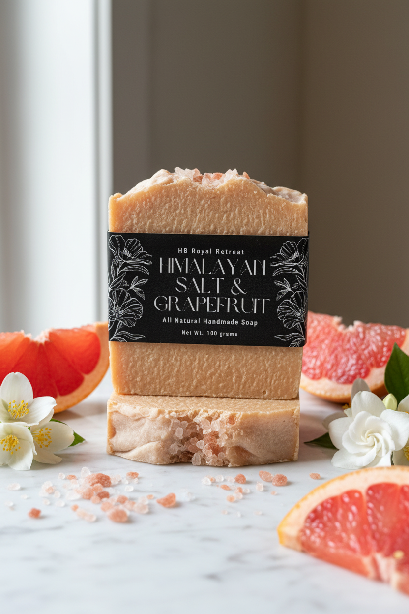 Himalaya-Salz-Seife Grapefruit auf Marmor - HB Royal Retreat