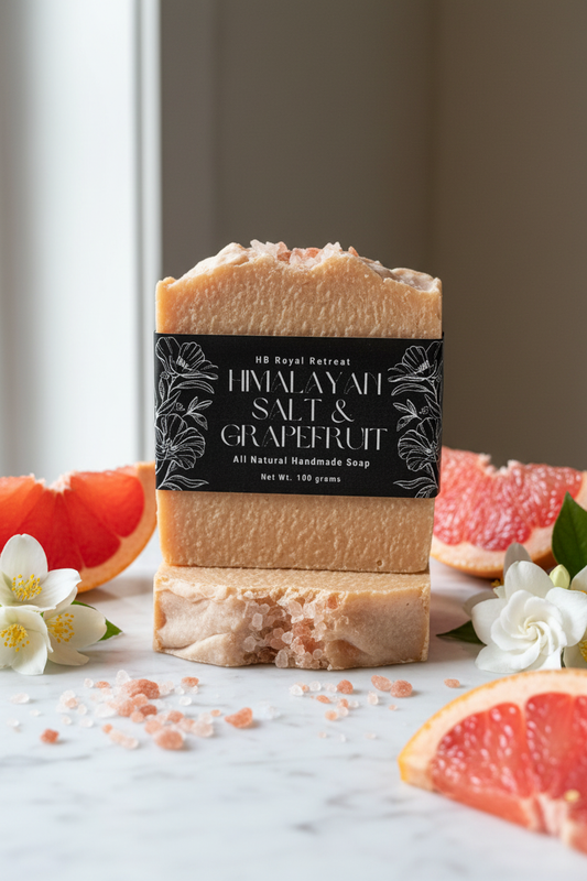 Himalaya-Salz-Seife Grapefruit auf Marmor - HB Royal Retreat